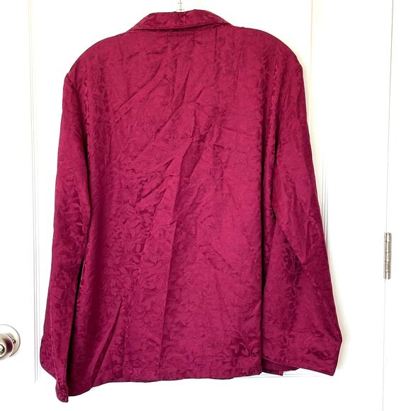 Miss Elaine Wms L Burgundy Jacquard 2 Pc Pajama Set Button Up Top Elegant - Picture 2 of 14
